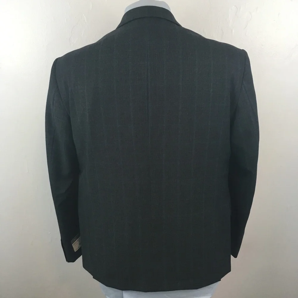 Dkny 42s mens suit charcoal checks blue 2 piece slim fit 100% wool new ea0069